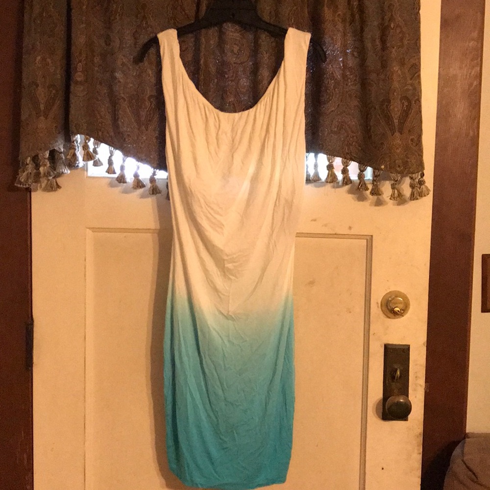 Off white, with light blue on bottom sun dress.